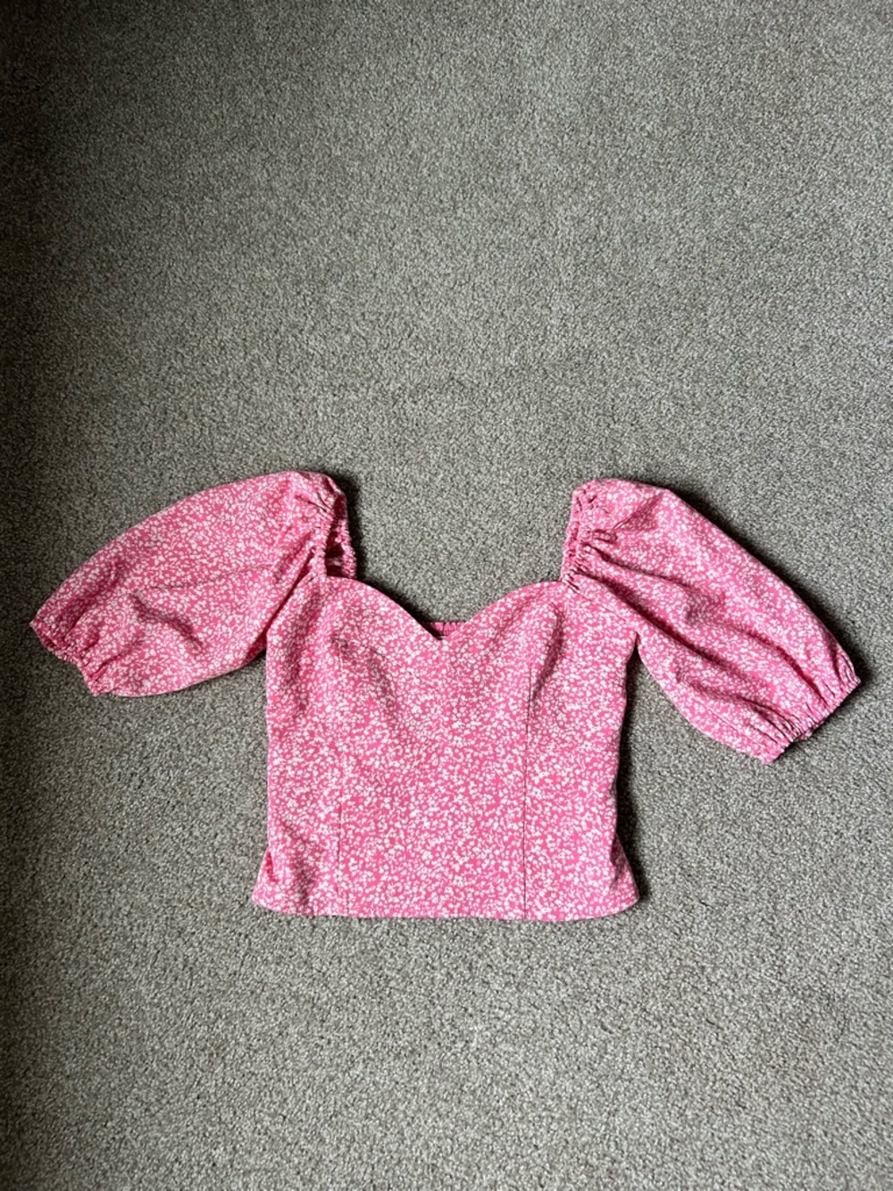 Pink & white floral corset puff sleeve top